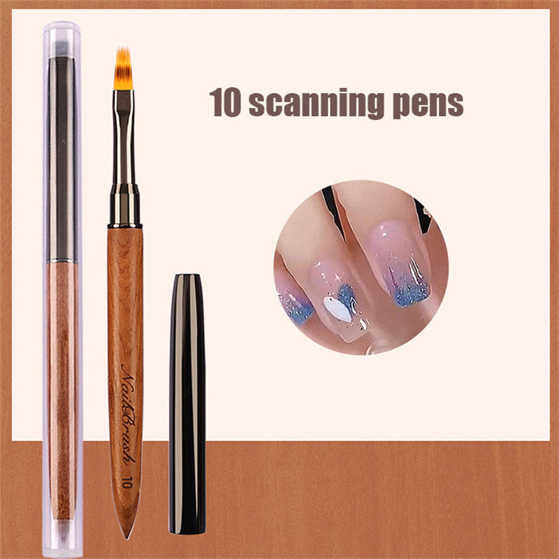 Beakey 5PCS Nail Brush Set Sandalwood Handle with Non-Rusting Vacuum Tube for Drawing Painting Sculpting