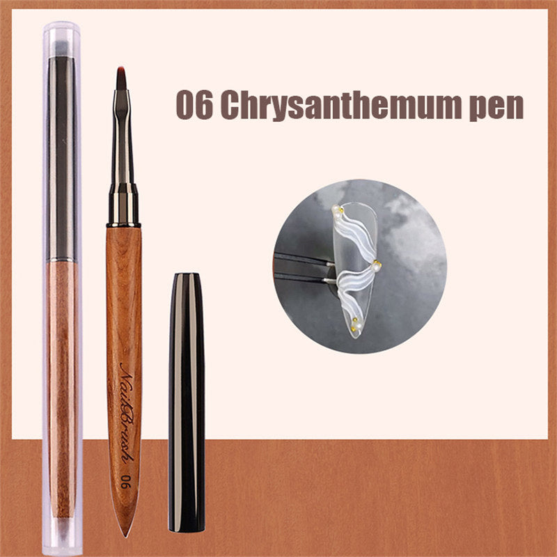 Beakey 6PCS Nail Brush Set Sandalwood Handle with Non-Rusting Vacuum Tube for Drawing Painting Sculpting