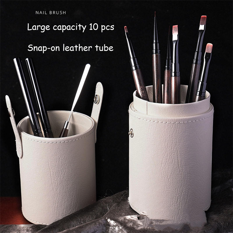 Beakey 10PCS Nail Brush Set Gel Polish Nail Art Drawing Pen with Snap-on Leather Bucket