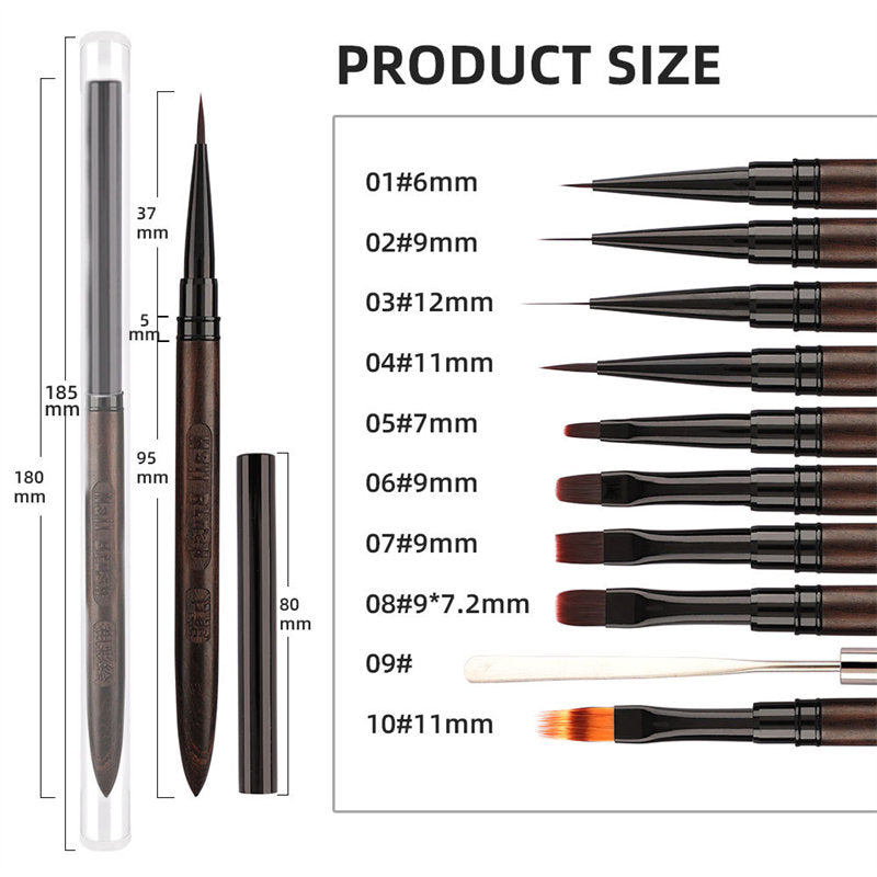 Beakey 10PCS Nail Brush Set Gel Polish Nail Art Drawing Pen with Snap-on Leather Bucket