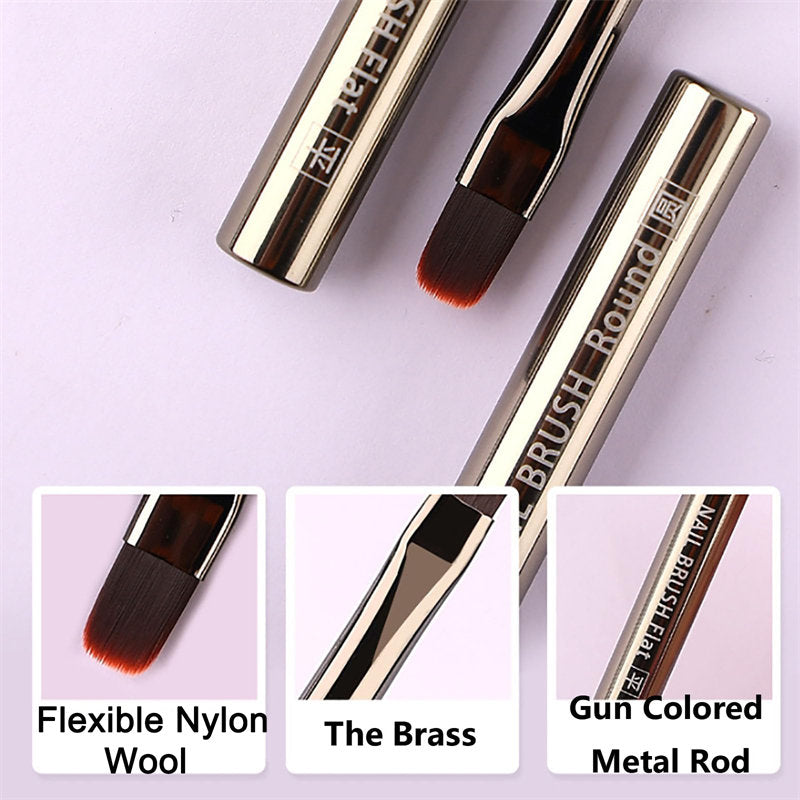 Beakey 12Pcs Nail Art Brushes Set Metal Handle with Snap-on Leather Bucket for Salon Home Use