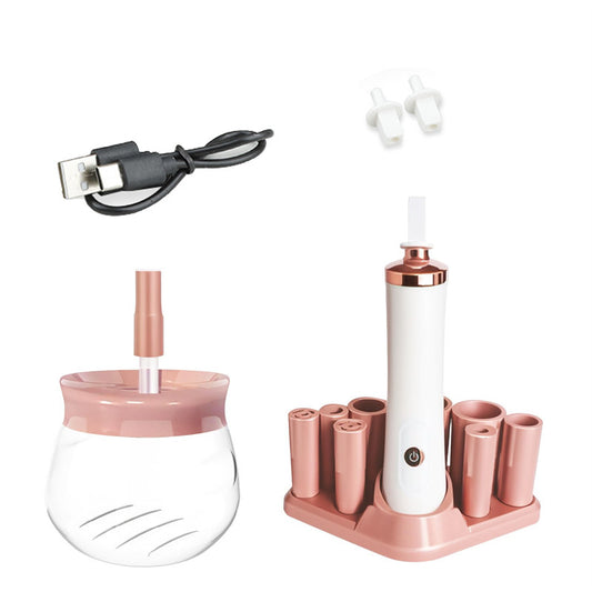 Beakey Makeup Brush Cleaner Electric Cosmetic Automatic Brush Spinner with 8 Size Rubber Collars-Pink