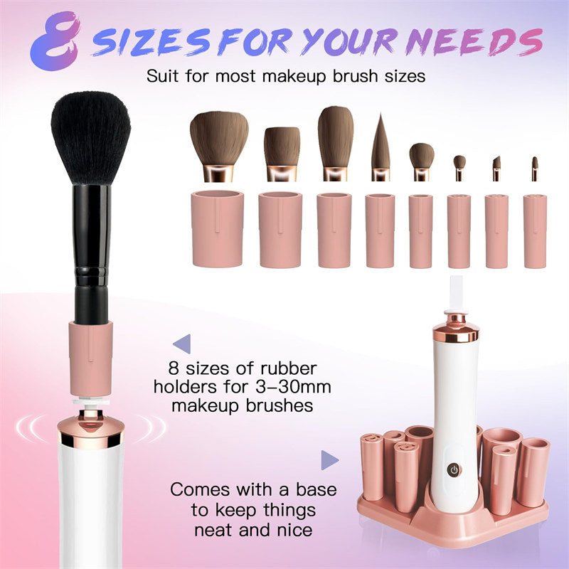 Beakey Makeup Brush Cleaner Electric Cosmetic Automatic Brush Spinner with 8 Size Rubber Collars-Pink