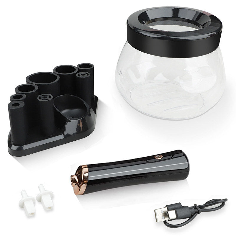 Beakey Makeup Brush Cleaner Electric Cosmetic Automatic Brush Spinner with 8 Size Rubber Collars-Black