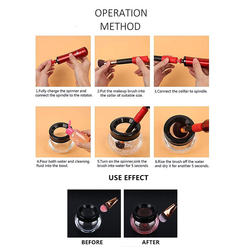 Beakey Makeup Brush Cleaner Electric Cosmetic Automatic Brush Spinner with 8 Size Rubber Collars-Black