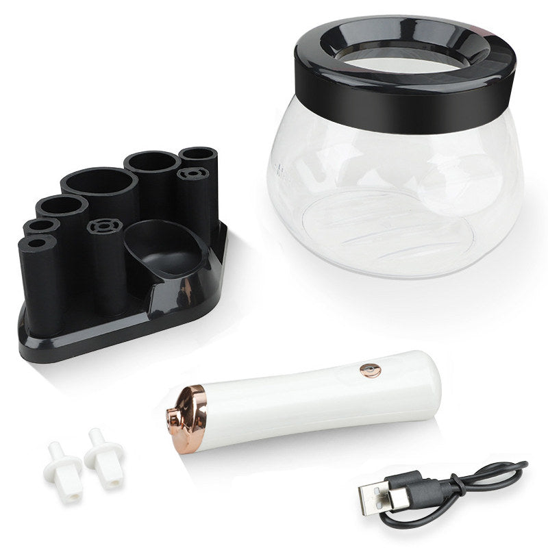 Beakey Makeup Brush Cleaner Electric Cosmetic Automatic Brush Spinner with 8 Size Rubber Collars-White