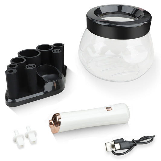 Beakey Makeup Brush Cleaner Electric Cosmetic Automatic Brush Spinner with 8 Size Rubber Collars-White