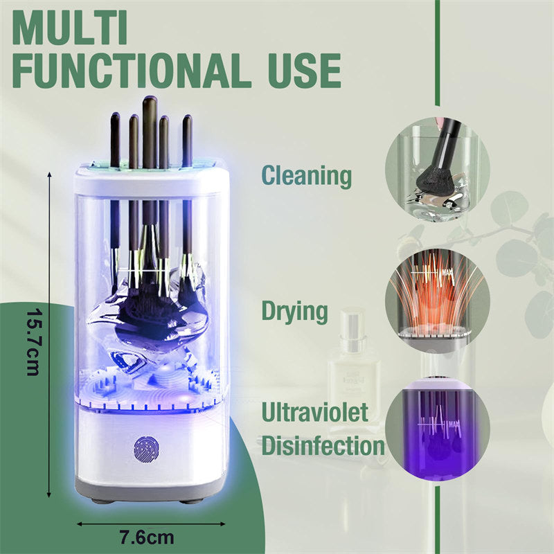 Beakey 3in1 Electric Makeup Brush Cleaner Spinning Washer Drying Sterilizing for Beauty Lovers-White