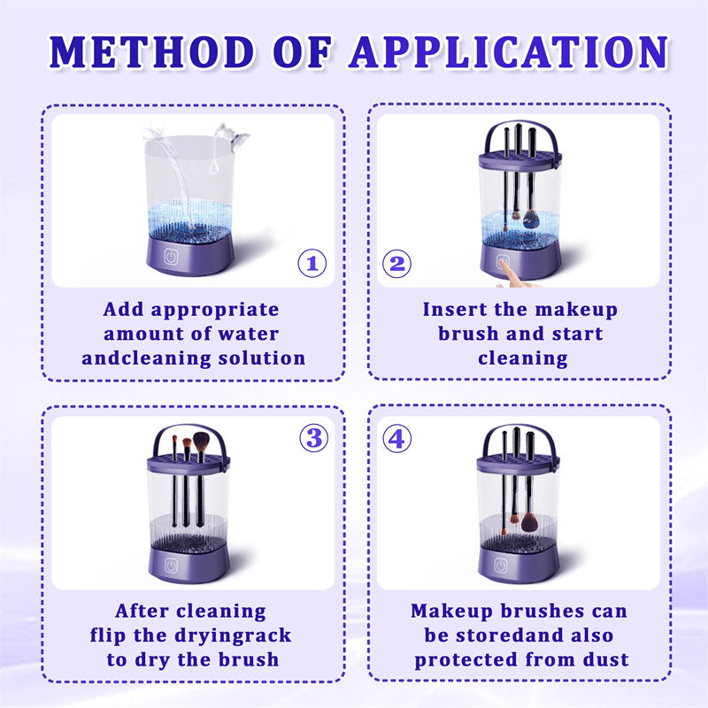 Beakey Automatic Maku Up Brush Cleaning Machine with 1200 mAh Battery-Purple