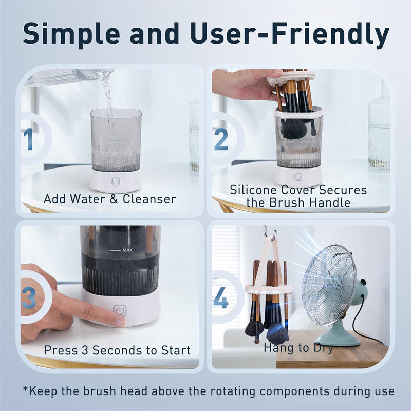 Beakey Automatic Maku Up Brush Cleaning Machine with 1200 mAh Battery-White