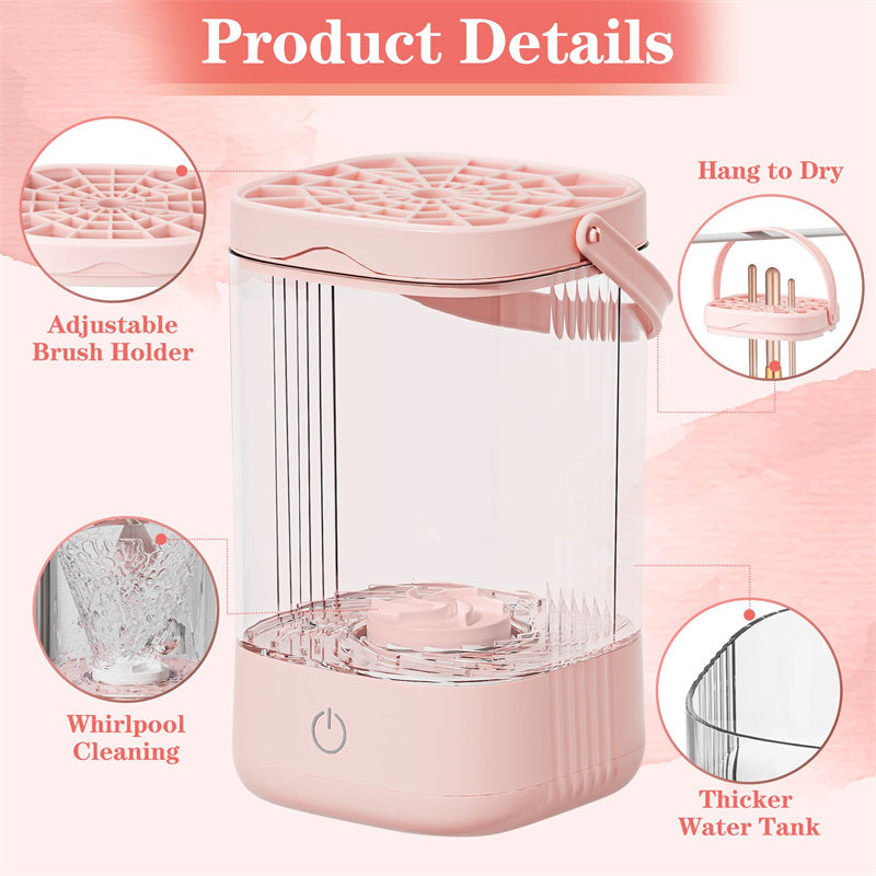 Beakey Portable Electric Makeup Brush Cleaner Automatic Spinning Cosmetic Brushes Washer-Pink