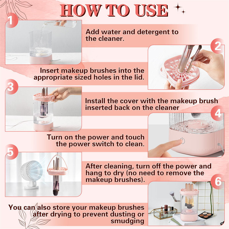Beakey Portable Electric Makeup Brush Cleaner Automatic Spinning Cosmetic Brushes Washer-Pink
