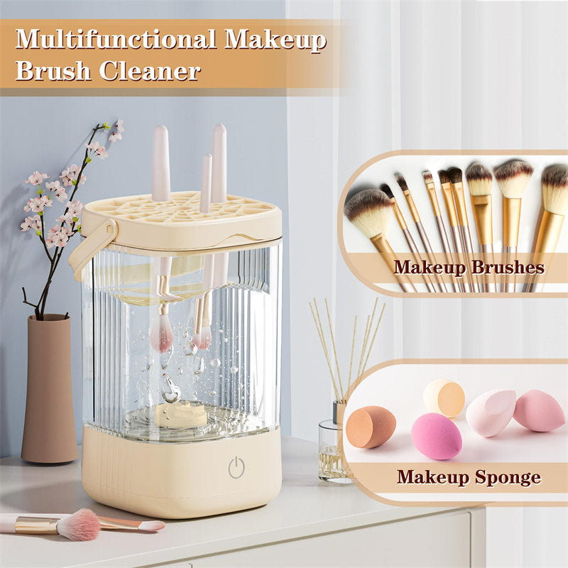 Beakey Portable Electric Makeup Brush Cleaner Automatic Spinning Cosmetic Brushes Washer-Beige