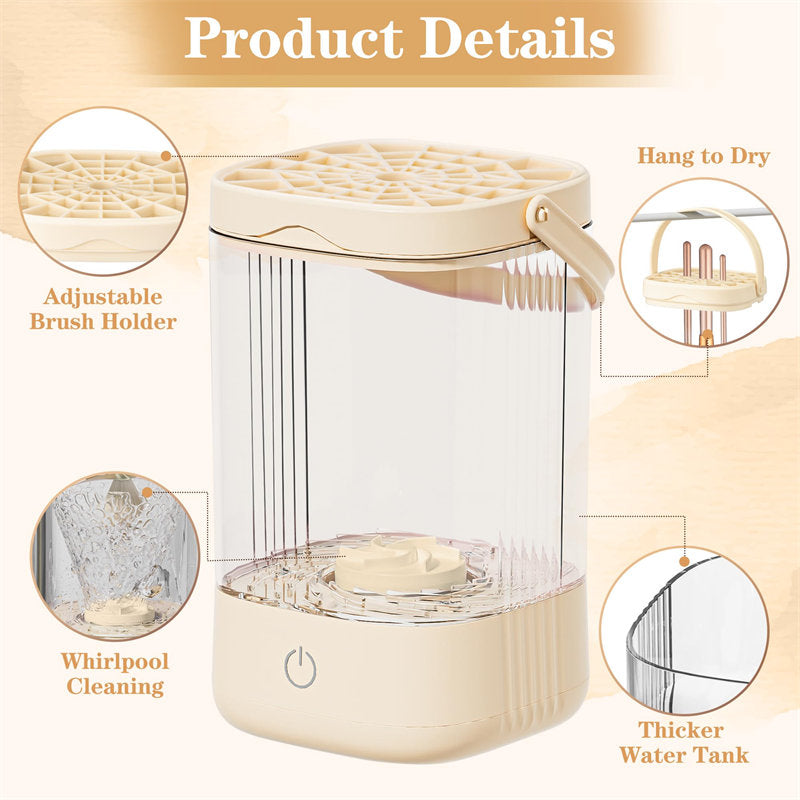 Beakey Portable Electric Makeup Brush Cleaner Automatic Spinning Cosmetic Brushes Washer-Beige