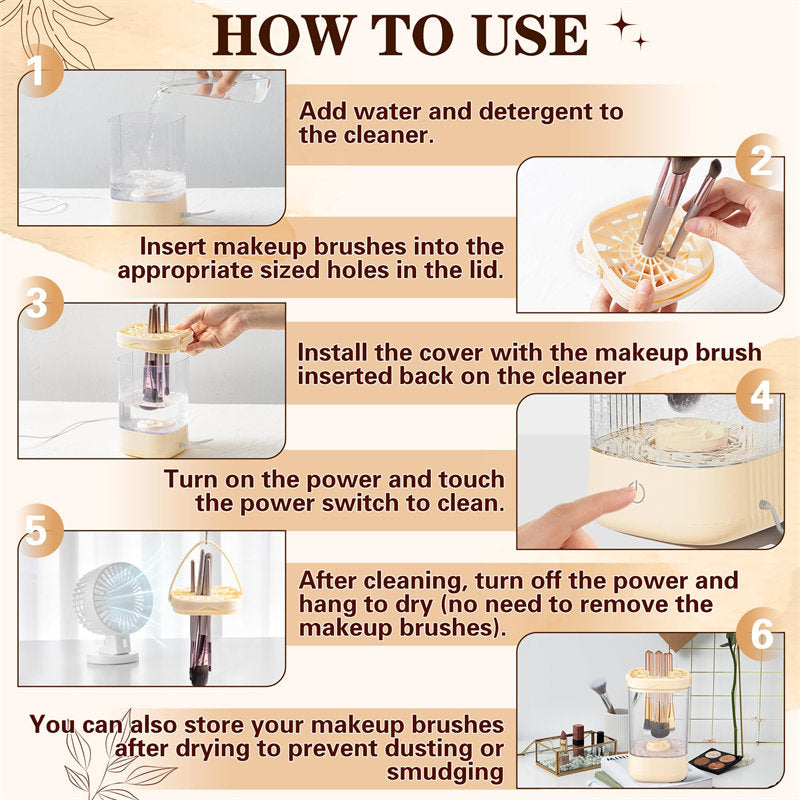 Beakey Portable Electric Makeup Brush Cleaner Automatic Spinning Cosmetic Brushes Washer-Beige