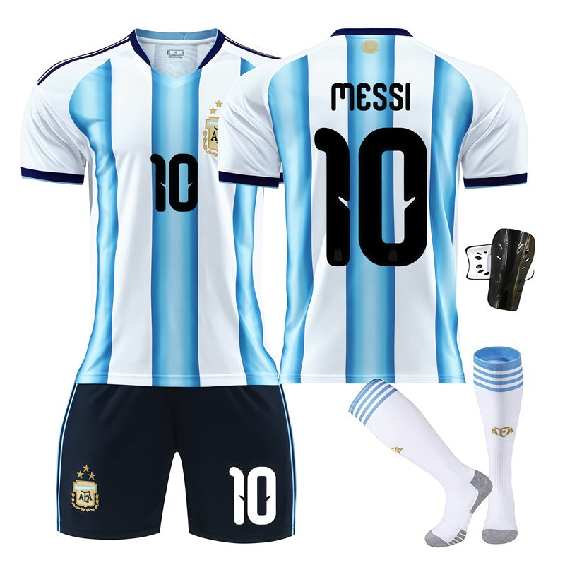 Beakey Argentina World Cup Edition MESSI #10 Soccer Jersey Kids Adult 4Pcs Jersey Kits