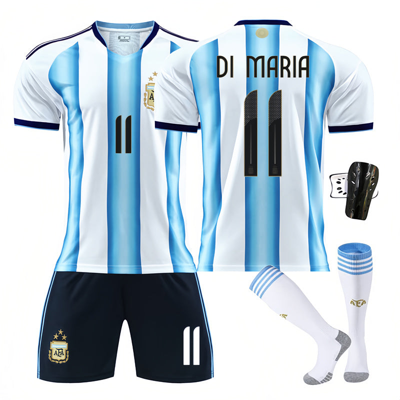 Beakey Argentina Home Jersey DI MARIA #11 Soccer Jersey Kids Adult 4Pcs Kits