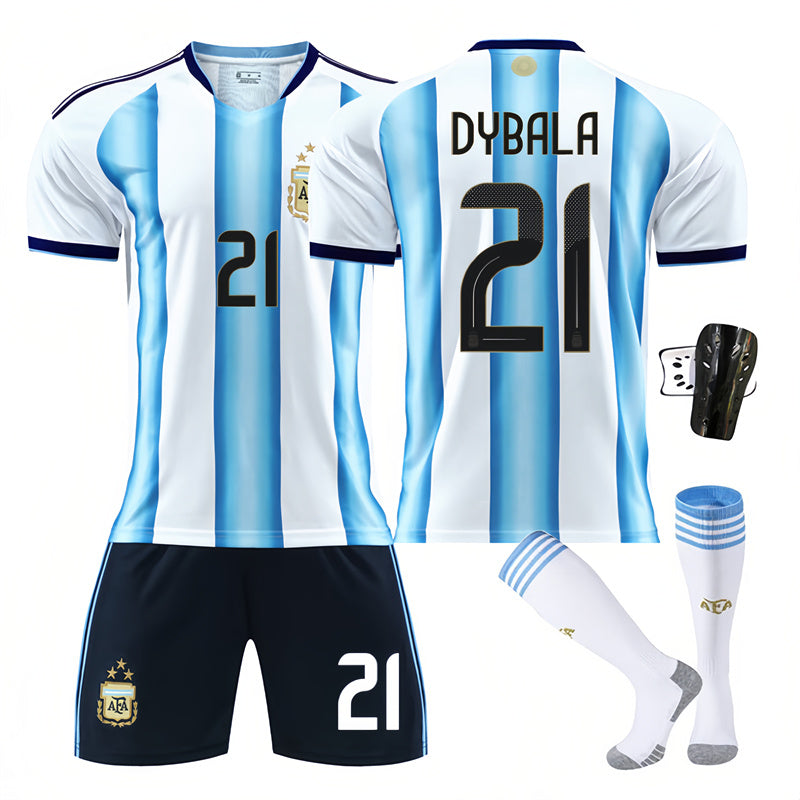 Beakey Argentina Home Jersey DYBALA #21 Soccer Jersey Kids Adult 4Pcs Kits
