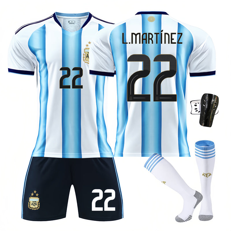 Beakey Argentina Home Jersey L MARTINEZ #22 Soccer Jersey Kids Adult 4Pcs Kits