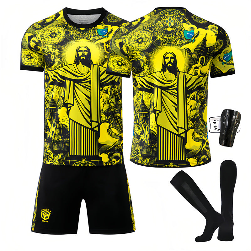 Beakey Brazil Commemoration Yellow Soccer Jersey Kids Adult 4Pcs Jersey Kits