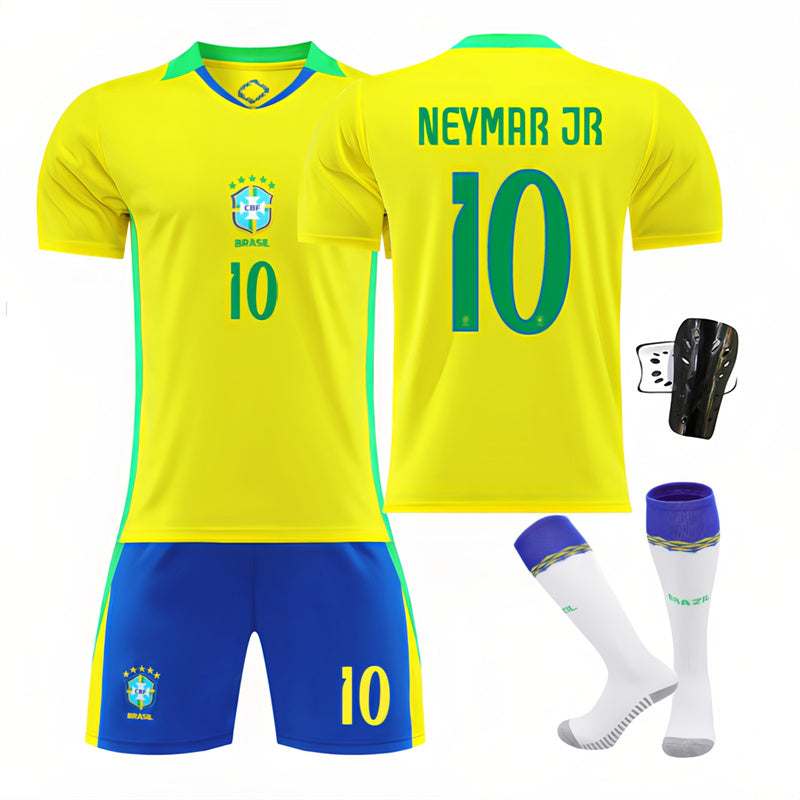 Beakey Brazil Home NEYMAR JR #10 Soccer Jersey Kids Adult 4Pcs Jersey Kits
