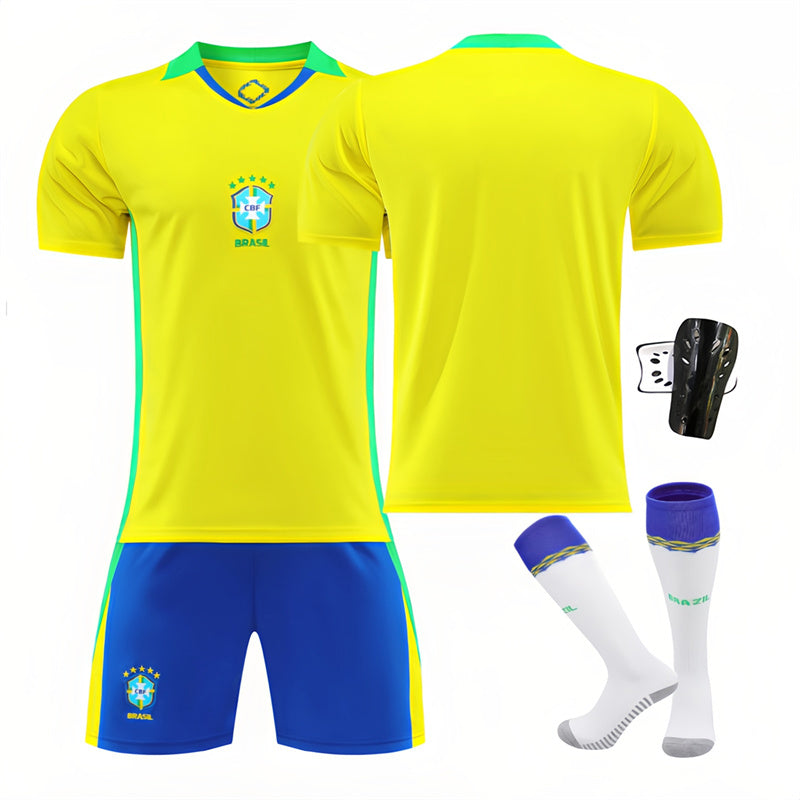 Beakey Brazil Home Soccer Jersey Kids Adult 4Pcs Jersey Kits