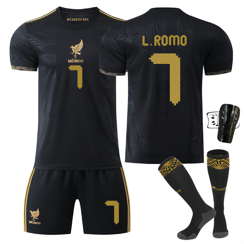 Beakey Mexico Golden Cup Black L ROMO #7 Soccer Jersey Kids Adult 4Pcs Jersey Kits