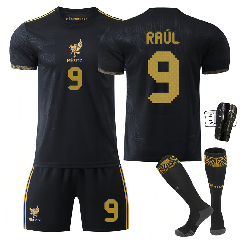Beakey Mexico Golden Cup Black RAUL #9 Soccer Jersey Kids Adult 4Pcs Jersey Kits