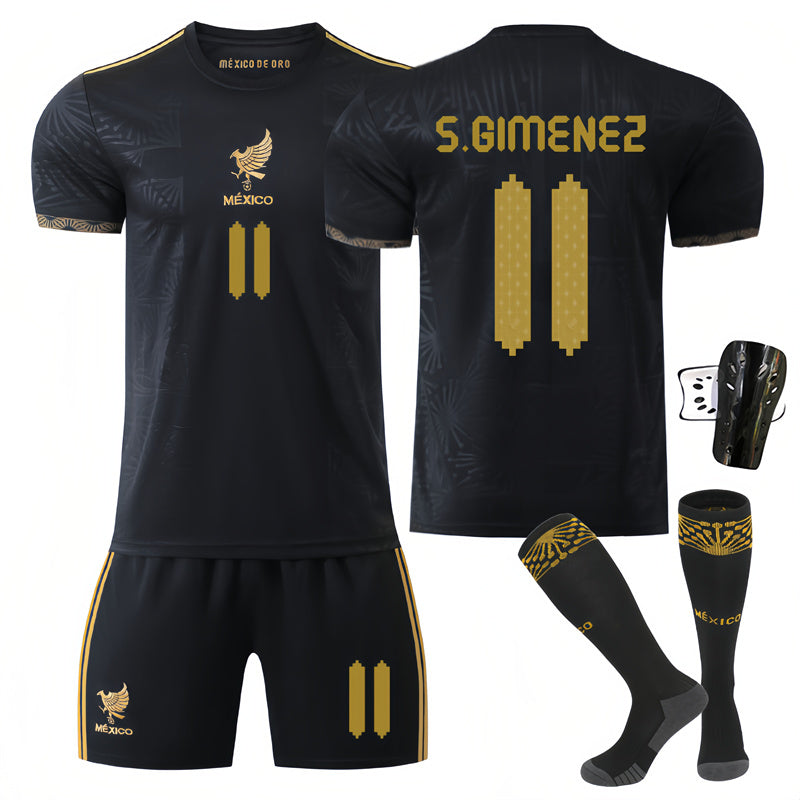 Beakey Mexico Golden Cup Black S GIMENEZ #11 Soccer Jersey Kids Adult 4Pcs Jersey Kits