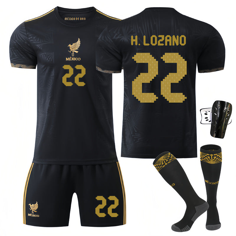Beakey Mexico Golden Cup Black H LOZAND #22 Soccer Jersey Kids Adult 4Pcs Jersey Kits