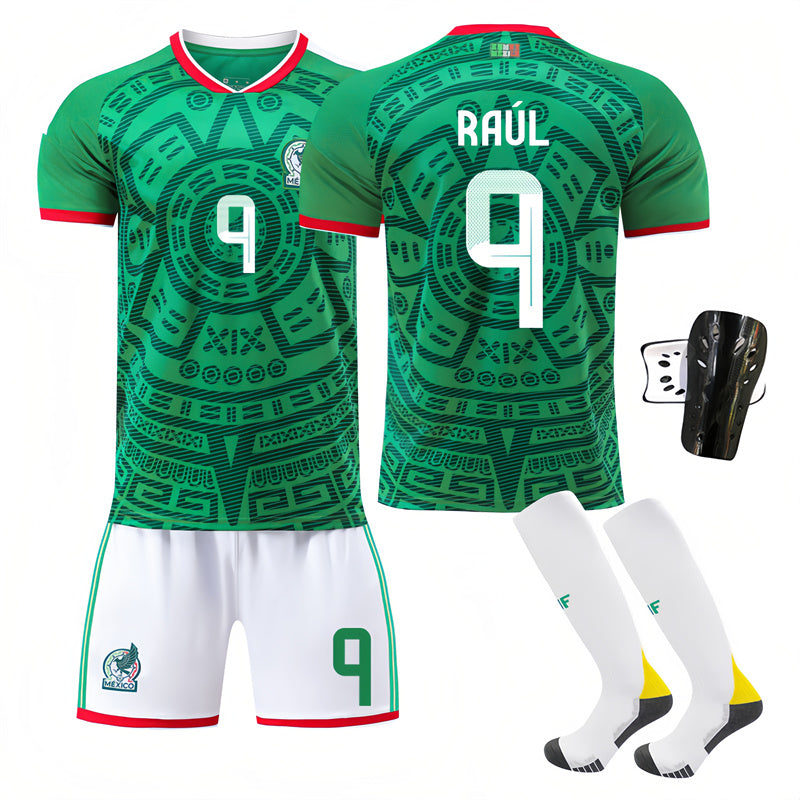 Beakey Mexico Home Jersey RAUL #9 Soccer Jersey Kids Adult 4Pcs Jersey Kits