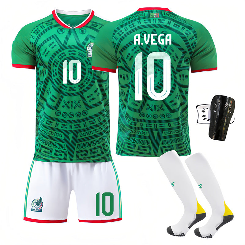 Beakey Mexico Home Jersey A VEGA #10 Soccer Jersey Kids Adult 4Pcs Jersey Kits