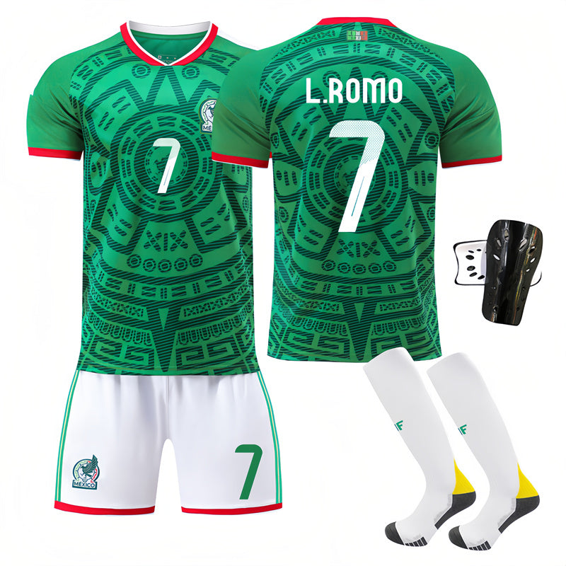 Beakey Mexico Home Jersey L ROMO #7 Soccer Jersey Kids Adult 4Pcs Jersey Kits