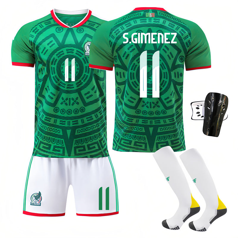 Beakey Mexico Home Jersey S GIMENEZ #11 Soccer Jersey Kids Adult 4Pcs Jersey Kits