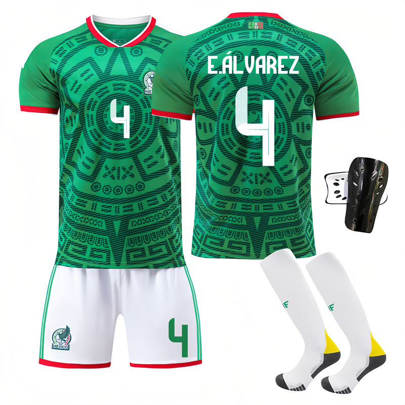 Beakey Mexico Home Jersey E ALVAREZ #4 Soccer Jersey Kids Adult 4Pcs Jersey Kits
