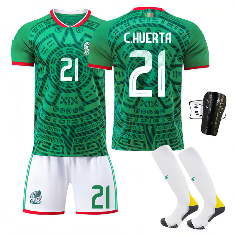 Beakey Mexico Home Jersey C HUERTA #21 Soccer Jersey Kids Adult 4Pcs Jersey Kits