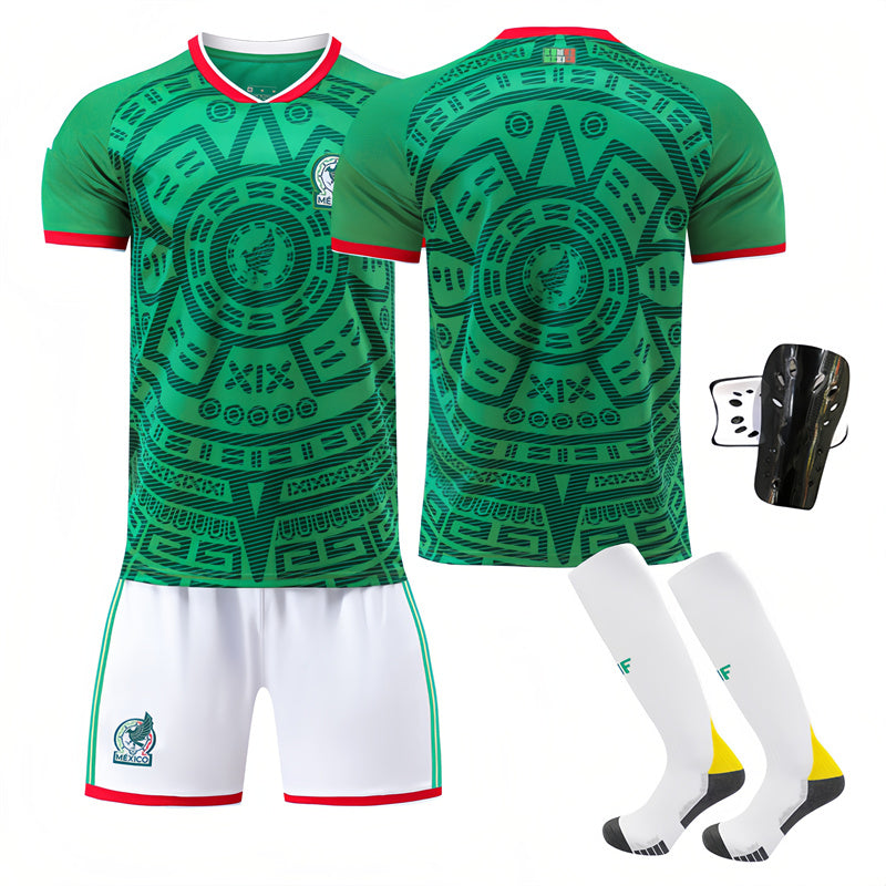 Beakey Mexico Home Jersey Soccer Jersey Kids Adult 4Pcs Jersey Kits