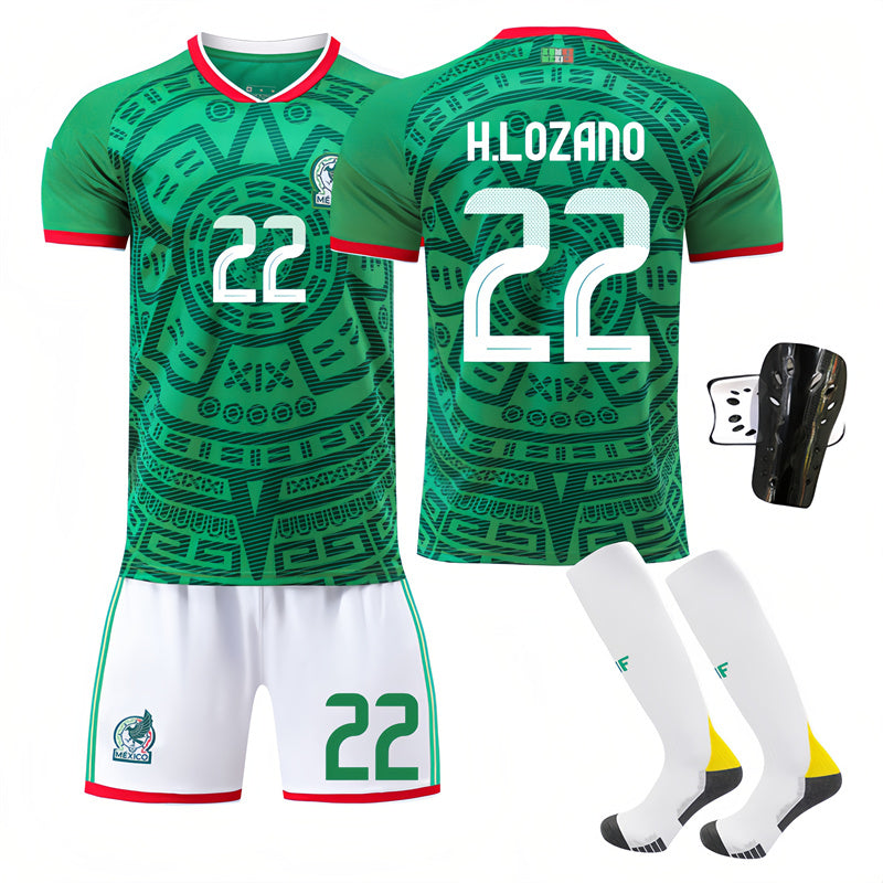Beakey Mexico Home Jersey H LOZANO #22 Soccer Jersey Kids Adult 4Pcs Jersey Kits