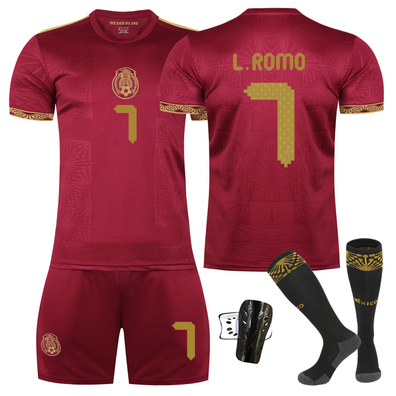 Beakey Mexico Golden Cup Red L ROMO #7 Soccer Jersey Kids Adult 4Pcs Jersey Kits