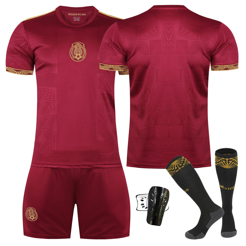 Beakey Mexico Golden Cup Red Soccer Jersey Kids Adult 4Pcs Jersey Kits
