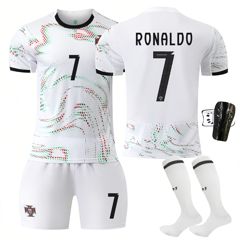 Beakey Portugal Away Jersey RONALDO #7 Soccer Jersey Kids Adult 4Pcs Jersey Kits