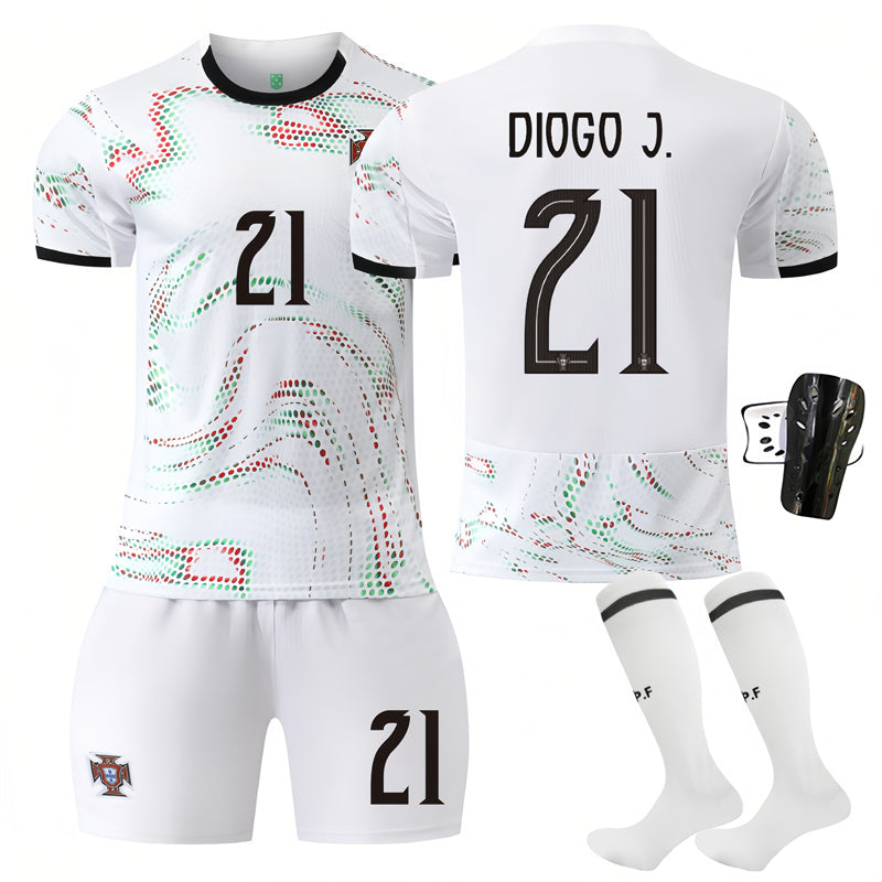 Beakey Portugal Away Jersey DIOGO J #21 Soccer Jersey Kids Adult 4Pcs Jersey Kits