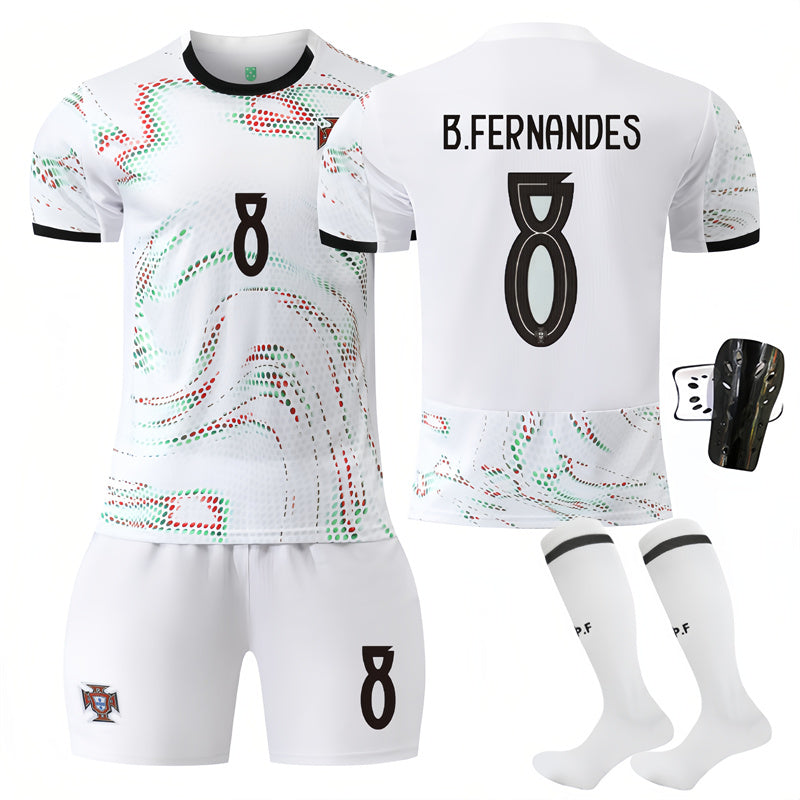 Beakey Portugal Away Jersey B FERNANDES #8 Soccer Jersey Kids Adult 4Pcs Jersey Kits