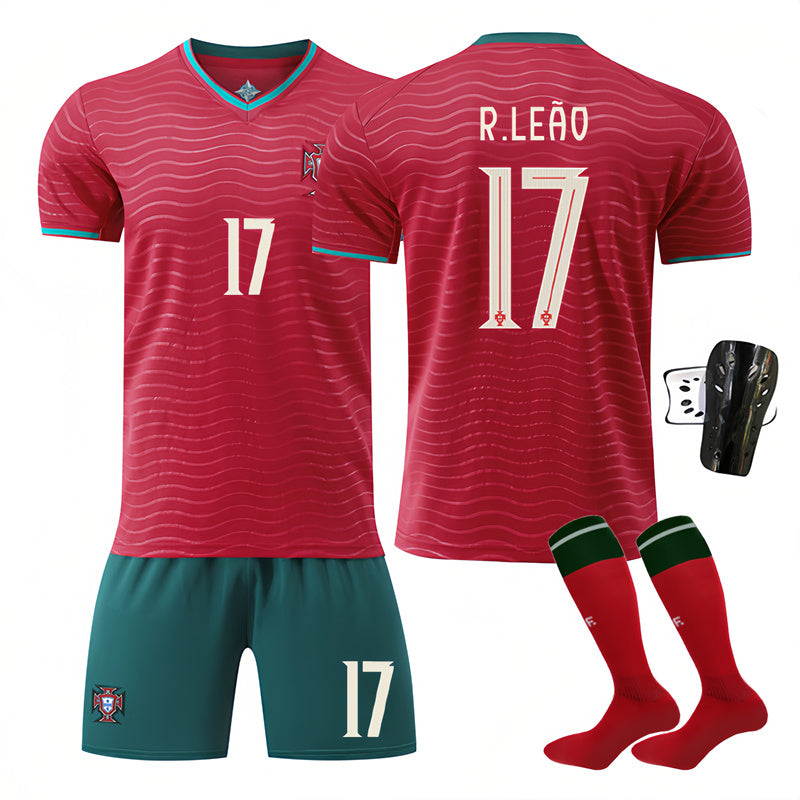 Beakey Portugal Special Jersey R LEAO #17 Soccer Jersey Kids Adult 4Pcs Jersey Kits