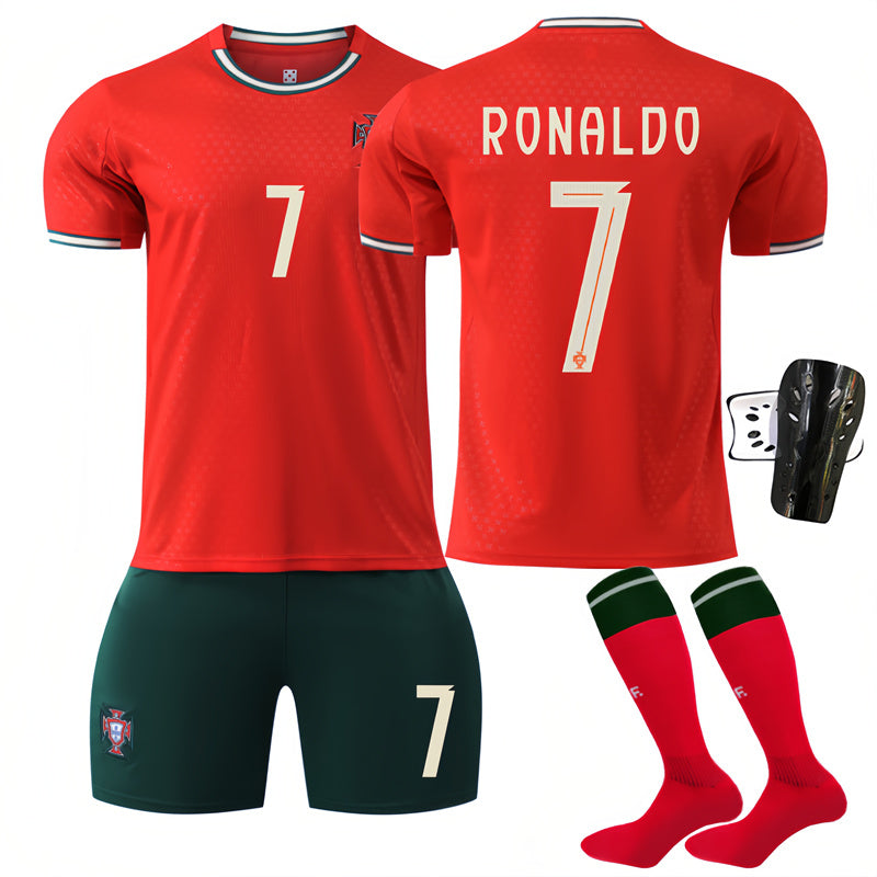 Beakey Portugal Home Jersey RONALDO #7 Soccer Jersey Kids Adult 4Pcs Jersey Kits