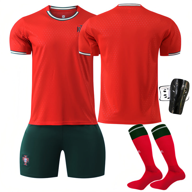 Beakey Portugal Home Jersey Soccer Jersey Kids Adult 4Pcs Jersey Kits