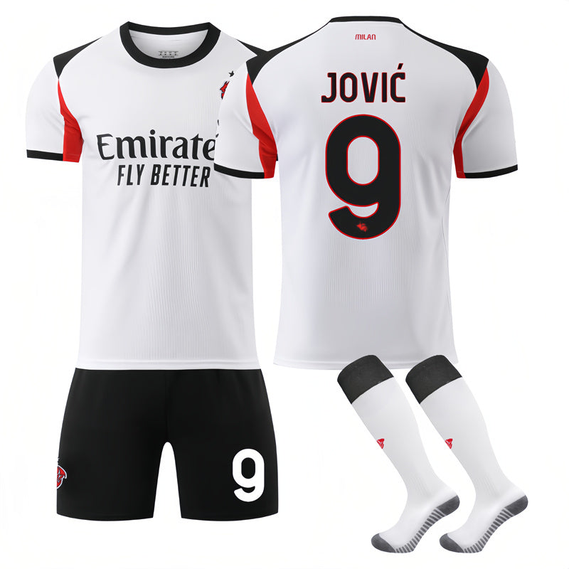 Beakey AC Milan Away Jersey JOVIC #9 Soccer Jersey Kids Adult 4Pcs Jersey Kits
