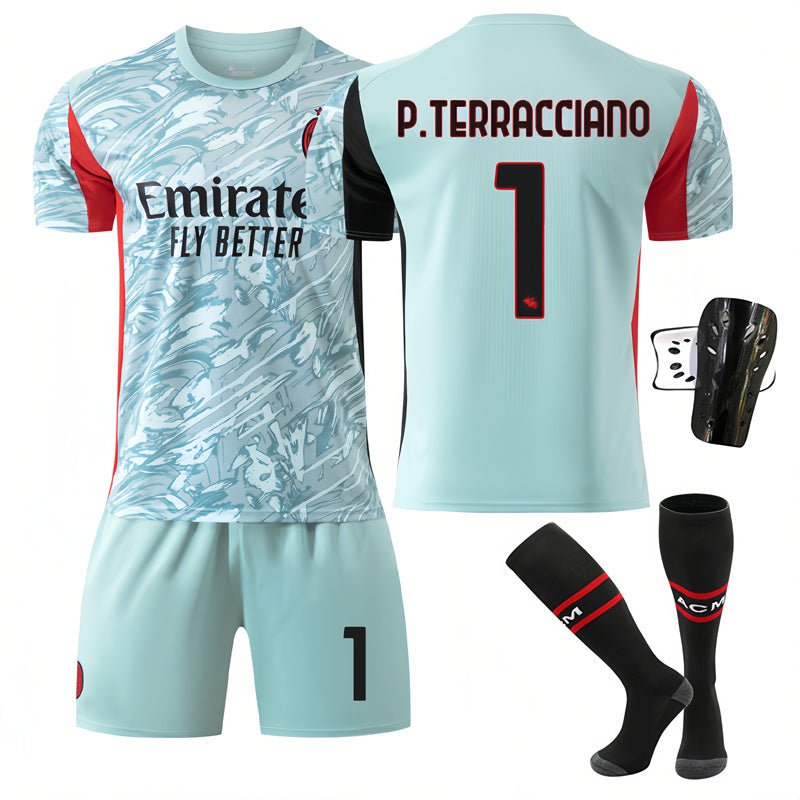 Beakey AC Milan Goalkeeper Jersey P TERRACCIANO #1 Soccer Jersey Kids Adult 4Pcs Jersey Kits