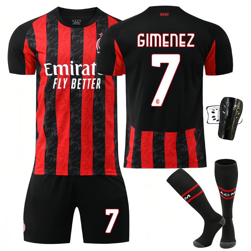Beakey AC Milan Home Jersey GIMENEZ #7 Soccer Jersey Kids Adult 4Pcs Jersey Kits