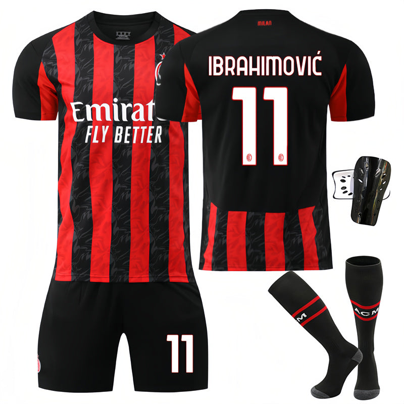 Beakey AC Milan Home Jersey IBRAHIMOVIC #11 Soccer Jersey Kids Adult 4Pcs Jersey Kits